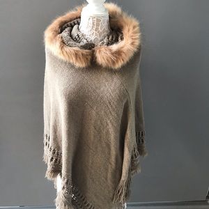 New Forever 21 Poncho Sweater with faux fur hood